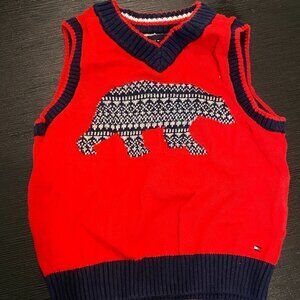 Tommy Hilfiger Red and Navy Sweater Vest and Onesie set
